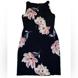 Ann Taylor Sleeveless Black Dress with Pink Floral Print Sz 10